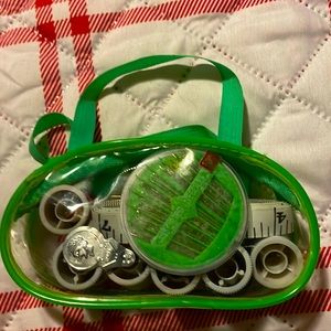 Cute Mini Sewing Kit in See-Through Plastic Green Mini-Tote 5”W x 3”H